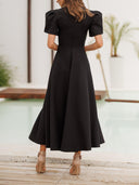 Elegant High-neck Bud Sleeve Midi Dress