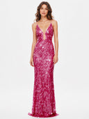 Elegant Pink Gem Sequin Maxi Dress