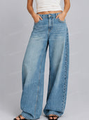 Retro Washed High Waist Barrel Leg Jeans