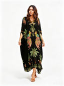 Unique Drop Shoulder Sleeve Coconut Tree Printed Dress