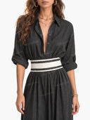 Casual Collared Single-Breasted Waist-Drawn Maxi Dress