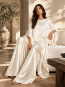 Elegant Satin Cape Wide-Leg Pants Set