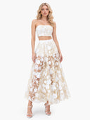 Elegant Strapless Floral Lace Crop Top & Maxi Skirt Two-Piece Set