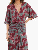 Casual Abstract Tie-Dye Print Kimono Sleeve Maxi Dress