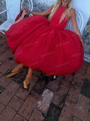 Elegant Organza Bubble Hem Midi Dress