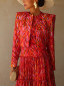 Elegant Halter Neck Abstract Print Tiered Maxi Dress