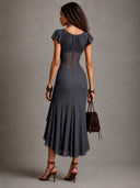 Sexy Lace Waist-Ruched Midi Dress
