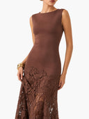 Elegant Sleeveless Lace Panel Mermaid Maxi Dress