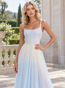 Elegant Pleated Gradient Spaghetti Strap Midi Dress