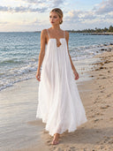 Fashion Flowy Chiffon Plunging Chest Cutout Slip Loose Maxi Dress