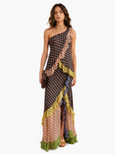 Unique Colorful Print Tiered Ruffle One-Shoulder Top Two-Piece Set