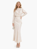 Elegant Satin Lace-trimmed Wrap Top Two-piece Set