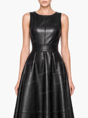Elegant Sleeveless Leather-Look Midi Dress