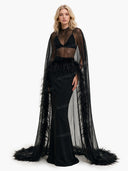 Elegant Sheer Feather Trim Top & Mermaid Maxi Skirt Two-Piece Set
