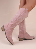 Embroidered Suede Pointed-Toe Western Cowboy Boots