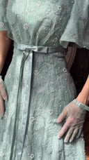 Elegant Square Neck Sheer Tulle Floral Embroidered Maxi Dress