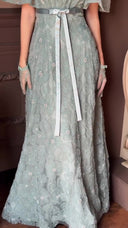 Elegant Square Neck Sheer Tulle Floral Embroidered Maxi Dress