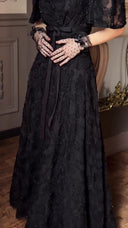 Elegant Square Neck Sheer Tulle Floral Embroidered Maxi Dress