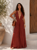 Vacation Style V-neck Lace-up Jumpsuit