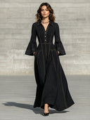 Retro Contrast Stitching Lapel Maxi Dress