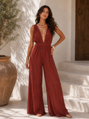 Vacation Style V-neck Lace-up Jumpsuit