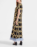 Black Twill Feather Trim Swing Dress