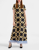 Black Twill Feather Trim Swing Dress