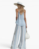 Elegant Sleeveless Top & Striped Wide-Leg Pants Set