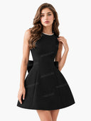 Elegant Pearl Bow Fitted Mini Dress