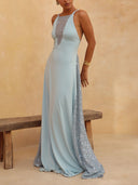 Elegant Sequin Mesh Panel Maxi Dress