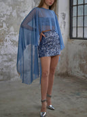 Elegant tulle shawl sequined two-piece set