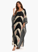 Retro Puzzle Print Kimono Beach Maxi Dress