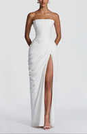 Strapless Pleated Slit Maxi Dress