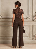Elegant Sequin Floral High Neck Wide Leg Jumpsuit