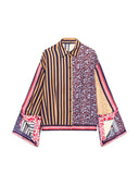 Retro Patchwork Print Shirt & Midi Skirt Two-Piece Set