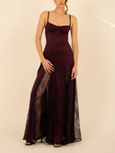 Elegant Satin Lace Patchwork Spaghetti Strap Maxi Dress