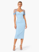 Elegant Sweetheart Neck Mesh Sleeve Bodycon Midi Dress