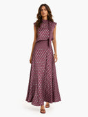 Retro Print Scarf Neck Top & Flowing Maxi Skirt Two-Piece Set