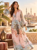 Retro Tropical Ship Print Sheer Chiffon Blouse