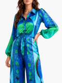 Exquisite Geometric Print Shirt & Wide-Leg Pants Two-Piece Set