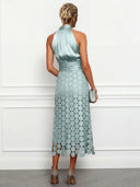 Elegant Circular Embroidery Cutout Midi Dress