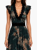 Elegant Floral Print Lace Trim Tiered Maxi Dress