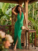 Emerald Green Halter Fringe Maxi Dress