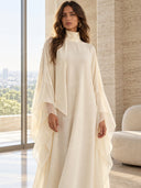 Elegant High-Neck Flowing Cape Maxi Dress