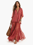 Classic Denim Ruffle Romantic Maxi Dress