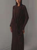 Elegant Draped Long Sleeve Maxi Dress