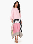 Unique Satin Striped Contrast Bat Sleeve Midi Dress