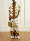 Retro Tropical Print Shirt & Wide-Leg Pants Two-Piece Set