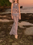 Geometric Stripe Layered Sheer Maxi Dress