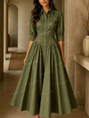 Elegant  Button Front Fit Shirt Maxi Dress